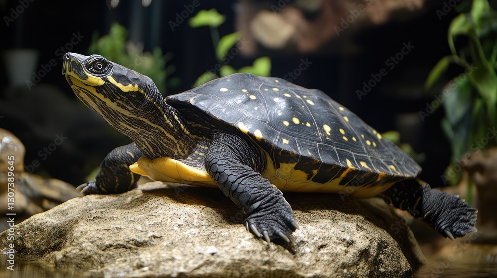 Yellow-bellied slider turtle basking on rock. Yellow-bellied slider turtle basking on rock.