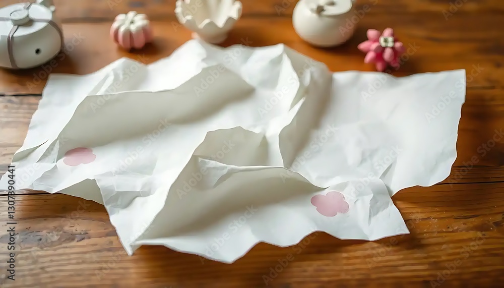 Soft Aesthetic still life with paper and pastel decorations on wooden surface Soft Aesthetic still life with paper and pastel decorations on wooden surface