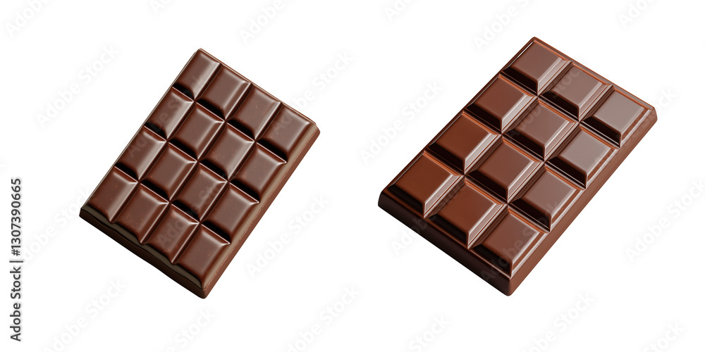 Fototapeta premium two delicious chocolate bars presented. They are rich brown color and perfectly segmented into squares