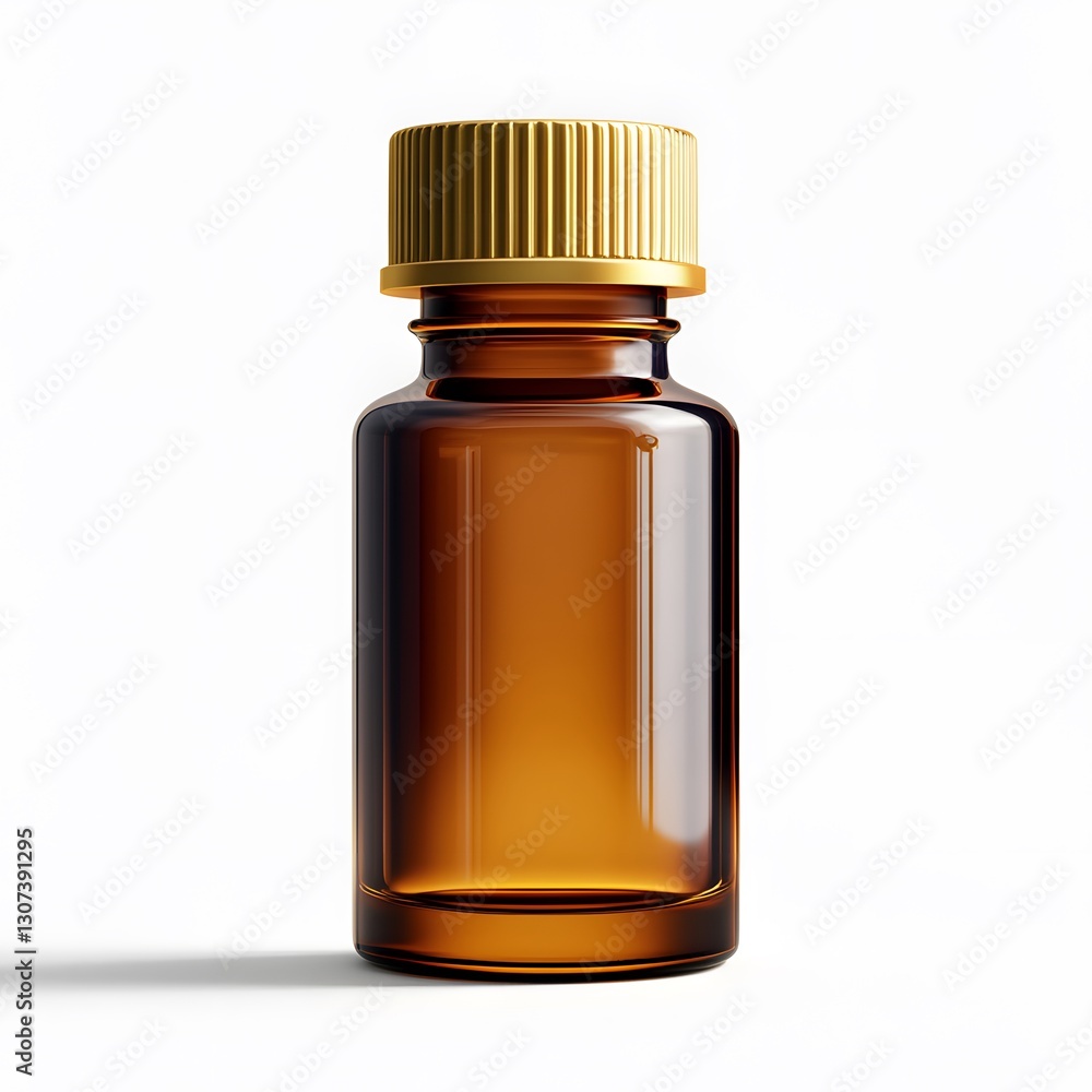 Glass Aromatherapy Bottle with Golden Lid on White Background Glass Aromatherapy Bottle with Golden Lid on White Background