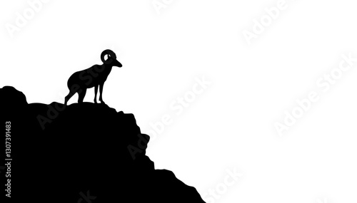 Silhouette of a goat standing on a rocky cliff
