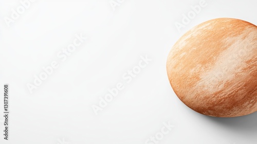 Round Light Brown Baked Bread with Flour on White Background
