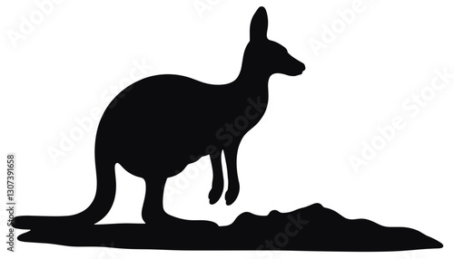 Silhouette of a kangaroo jumping on the ground