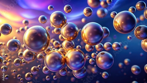 Wallpaper Mural Smooth gold bubbles floating on a calm abstract background with a subtle gradient of blues and purples, creating a sense of depth and dimensionality , gold, gradient Torontodigital.ca