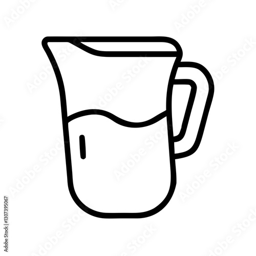 Water pitcher outline icon with liquid on white background
