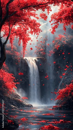 waterfall in forest animation vertical video