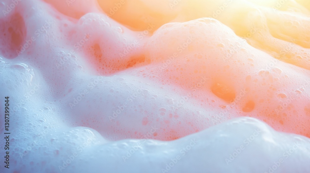 Fototapeta premium Close-up of foam patterns on the surface of a calm sea under muted morning light, minimalistic and natural, serene and calming