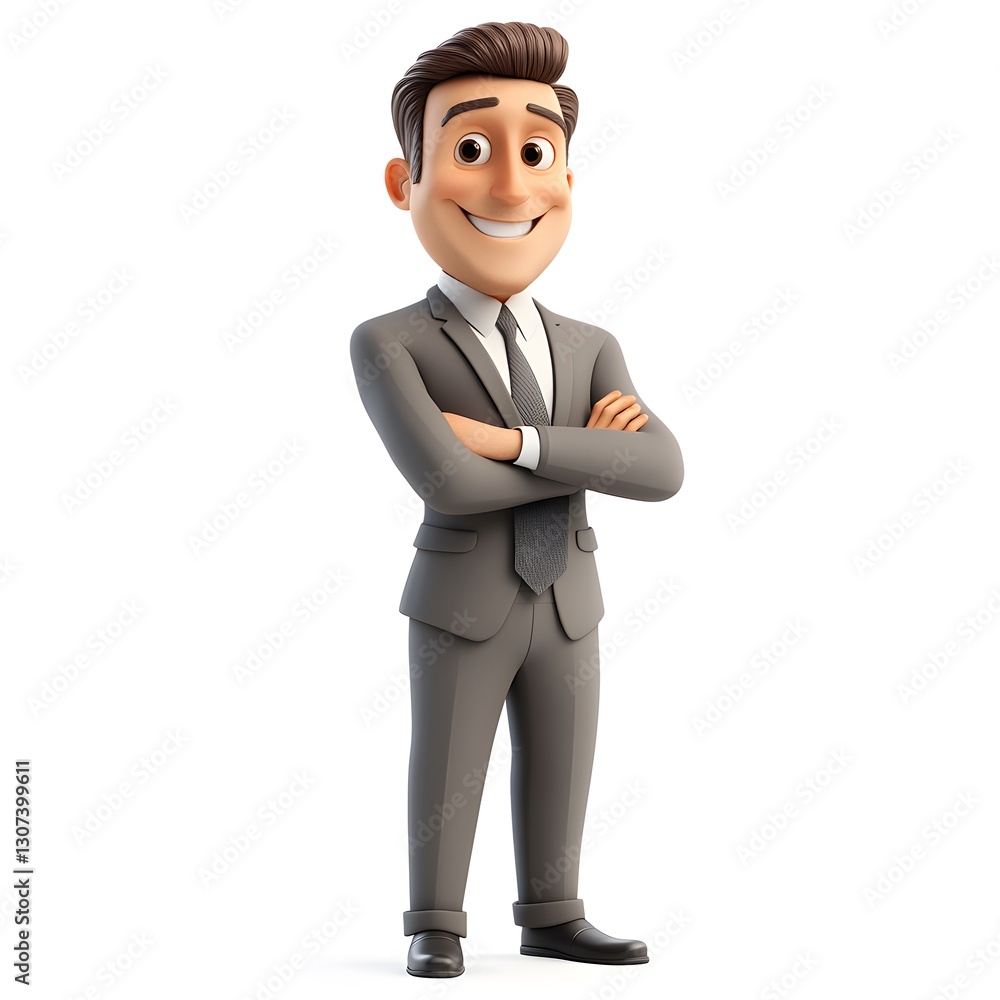 Cartoon Businessman in Suit with Confident Smile and Arms Crossed Pose Cartoon Businessman in Suit with Confident Smile and Arms Crossed Pose