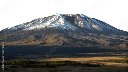 Mount Kilimanjaro with snow-covered summit on transparent background