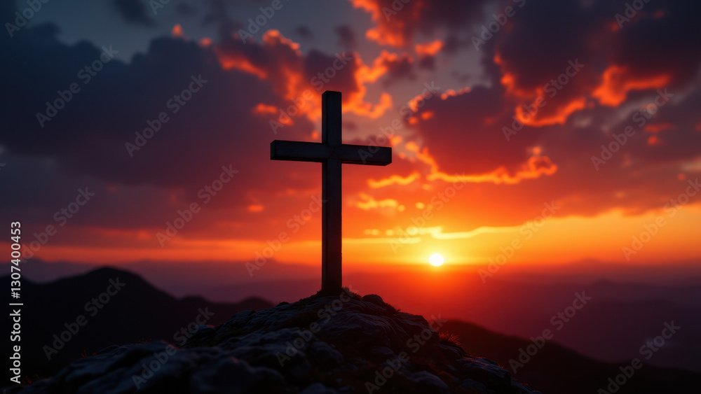 Cross on a hill at sunset. Cross on a hill at sunset.