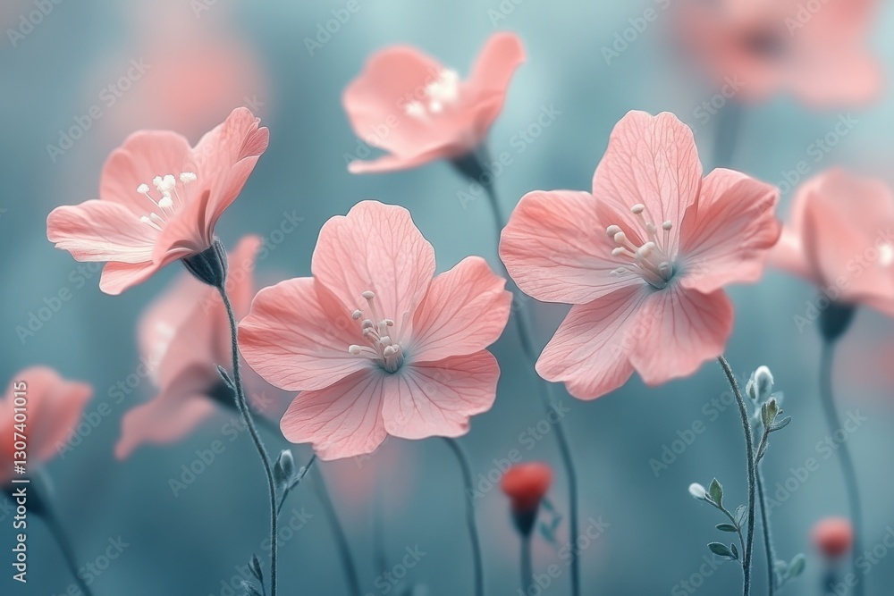 Dreamy pink wildflowers in a soft muted setting Delicate petals and subtle hues create a tranquil and beautiful floral scene Dreamy pink wildflowers in a soft muted setting Delicate petals and subtle hues create a tranquil and beautiful floral scene