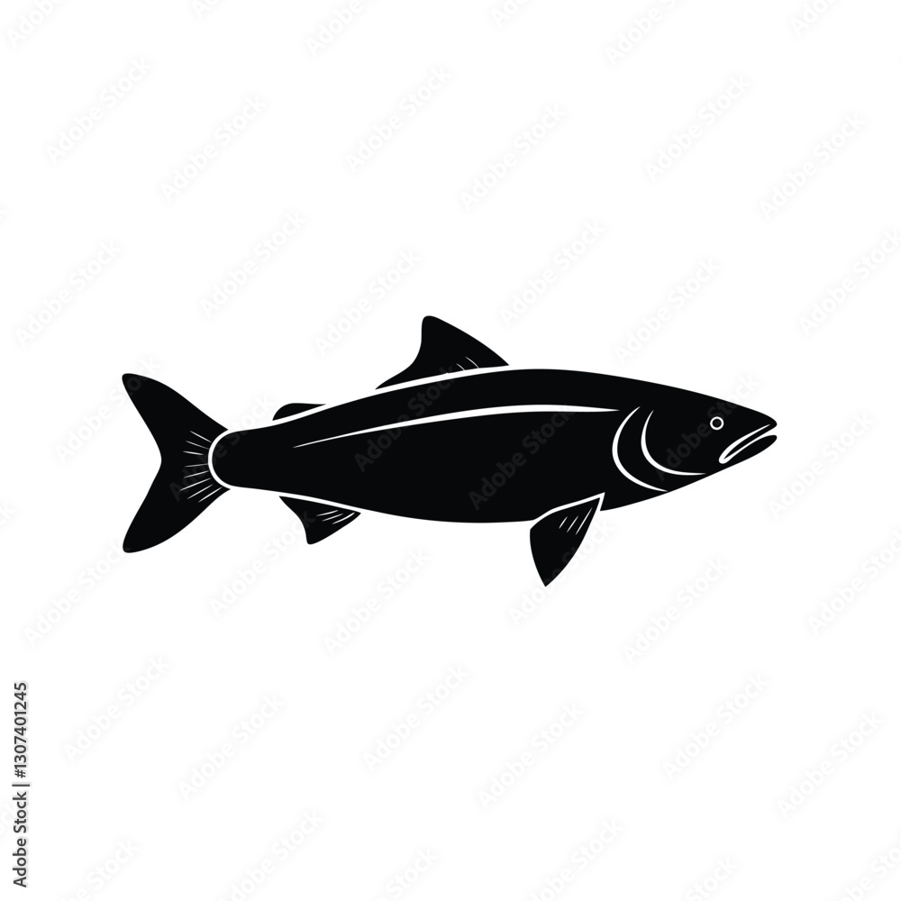 Obraz premium Salmon Silhouette Vector Art and Black Salmon Fish Illustration Design