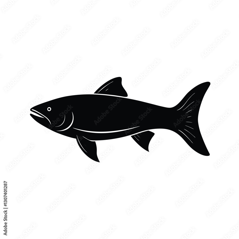 Fototapeta premium Salmon Silhouette Vector Art and Black Salmon Fish Illustration Design