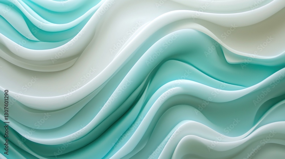 Fototapeta premium Abstract rendering of flowing ribbons in soothing aqua and white
