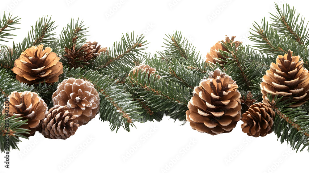 Pine Cones and Fir Branches with Snow, Isolated on White Background Pine Cones and Fir Branches with Snow, Isolated on White Background