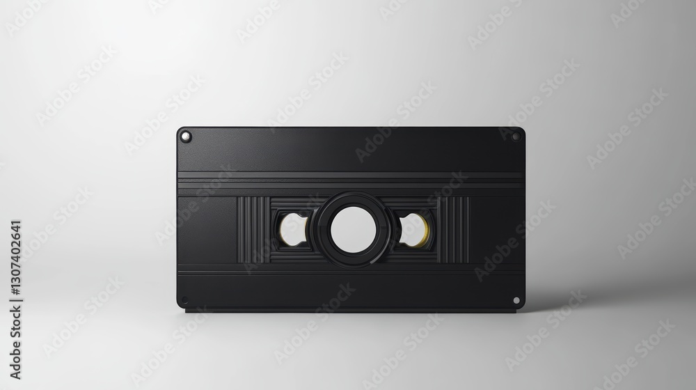 Obraz premium Vintage Black Video Cassette Tape on Simple Background, Retro Design Element for Nostalgia, Media Storage, Film and Home Entertainment Focus Inspiration
