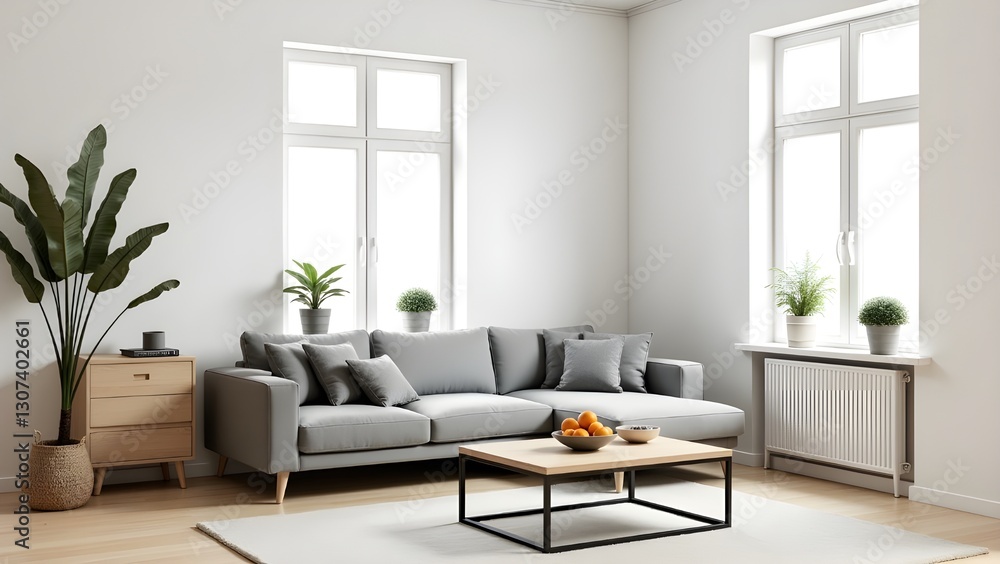 Fototapeta premium Spacious empty living room with wooden flooring