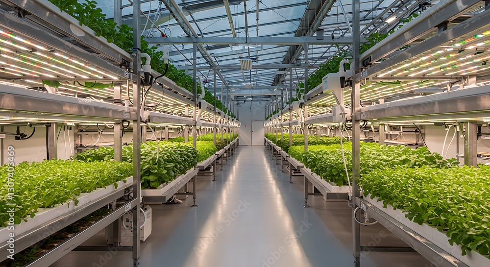 Indoor greenhouse, vertical farming, hydroponic systems, rows of leafy greens, LED grow lights, industrial agriculture, climate-controlled environment, futuristic farming, sustainable food production, Indoor greenhouse, vertical farming, hydroponic systems, rows of leafy greens, LED grow lights, industrial agriculture, climate-controlled environment, futuristic farming, sustainable food production,