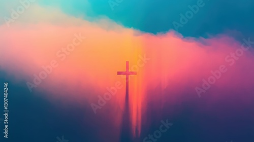 abstract background with christian cross and gentle soft blue and gray gradients, elegant design, minimalistic composition, calming and professional