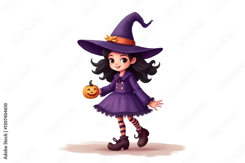 Enchanting Halloween Cartoon Witch: Watercolor Charm & Imagination Enchanting Halloween Cartoon Witch: Watercolor Charm & Imagination
