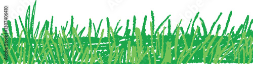 Crayon, colored pencil texture Kid doodle drawing of green grass field