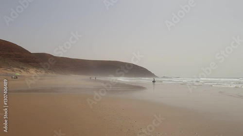 Natural red arch on atlantic ocean coast, Legzira beach. Red archs on atlantic ocean coast. Sidi Ifni, Morocco, Africa