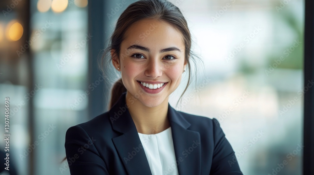 Smiling Young Businesswoman Posing in Formal Office Attire Smiling Young Businesswoman Posing in Formal Office Attire