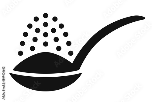icon a spoon with granulated sugar being sprinkled symbolizing sweetening or food preparation.