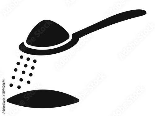 icon of a spoon pouring granulated sugar symbolizing sweetener or portioned sugar.