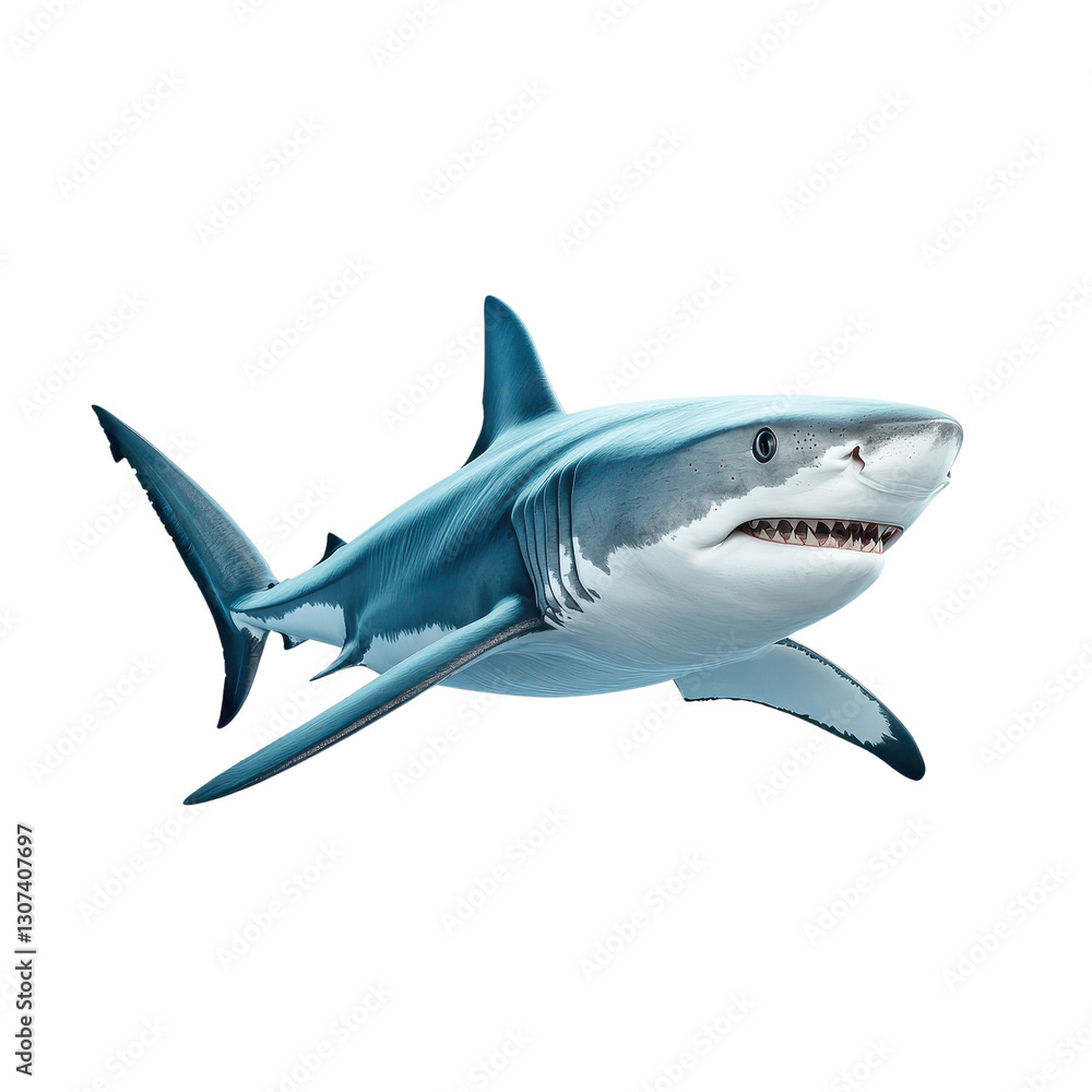 Obraz premium Realistic illustration of a great white shark swimming