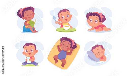 Baby Little Boy and Girl with Cute Face Vector Set