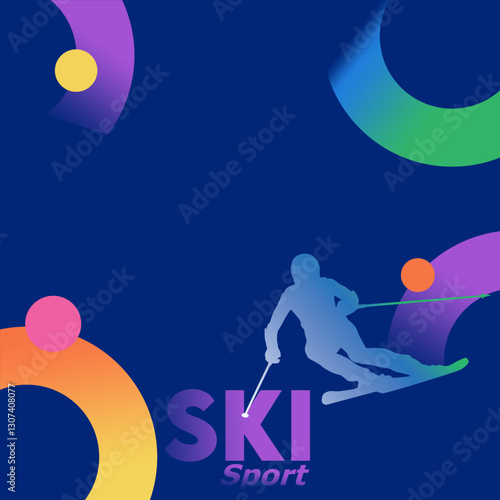 ski sport banner template with blue background and gradient circle. winter sports