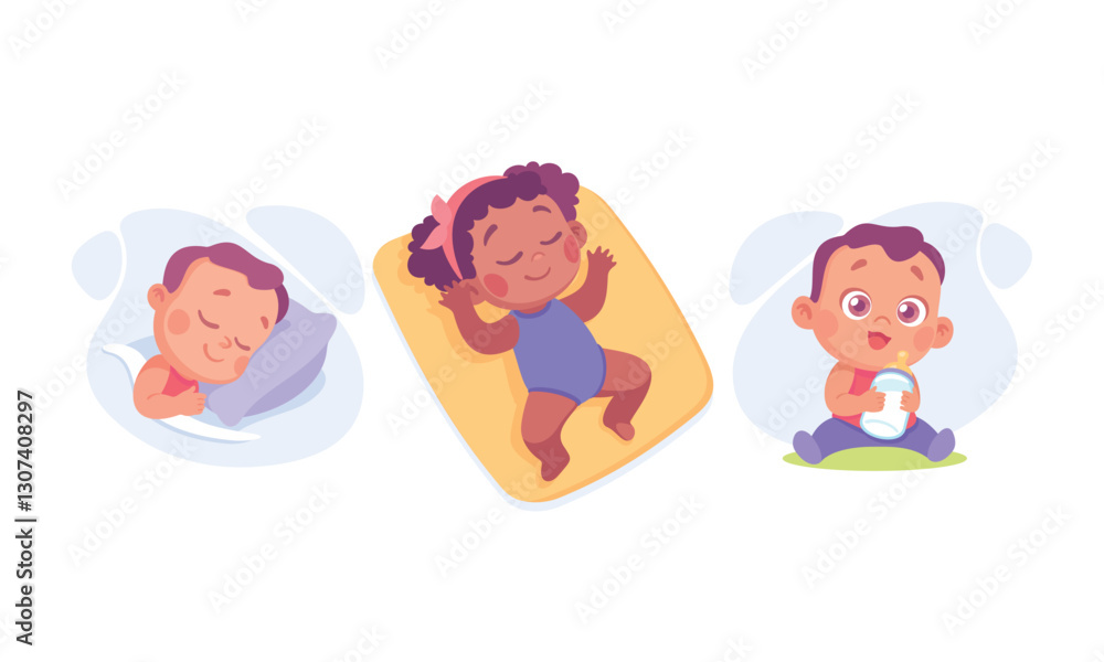 Baby Little Boy and Girl with Cute Face Vector Set
