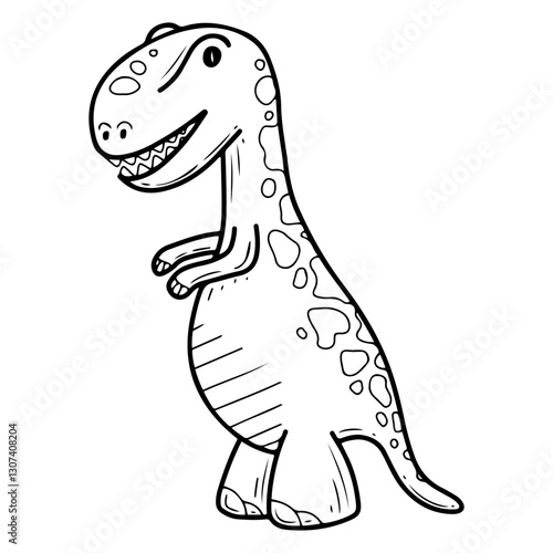 Cute tyrannosaurus. Hand drawn doodle. Dinosaur predatory lizard. Ancient animal. Fauna. Cartoon character for kid. Vector line art illustration.