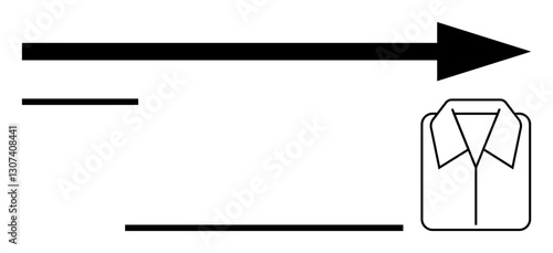 Arrow pointing forward alongside a folded shirt icon for concepts thumbs up progress, laundry, services, organization, dry cleaning, delivery, and minimalism. Ideal for business, efficiency