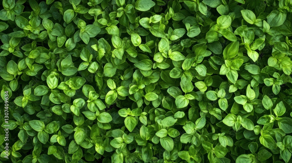 Fototapeta premium Fresh green leaves covering the ground in a sunny garden setting
