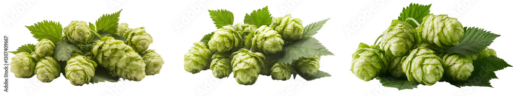 Fototapeta premium On a white background, green hop cones and leaves are isolated