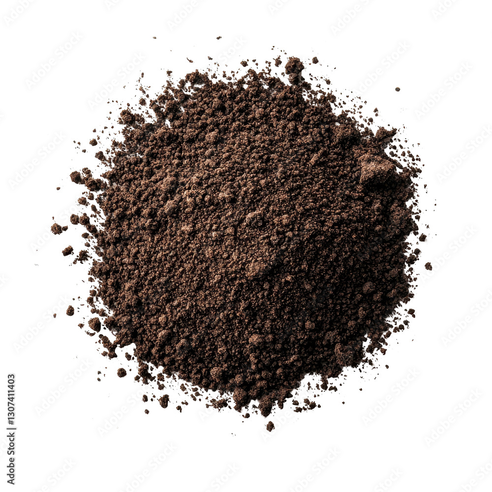 Close-up of rich coffee grounds on transparent background Close-up of rich coffee grounds on transparent background