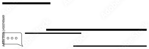 Chat bubble with three dots alongside horizontal lines, symbolizing conversation, messaging, information exchange, social interaction, communication design, and digital connectivity. Ideal for modern