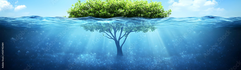 Underwater tree, sun rays, ocean, sky, ecology Underwater tree, sun rays, ocean, sky, ecology