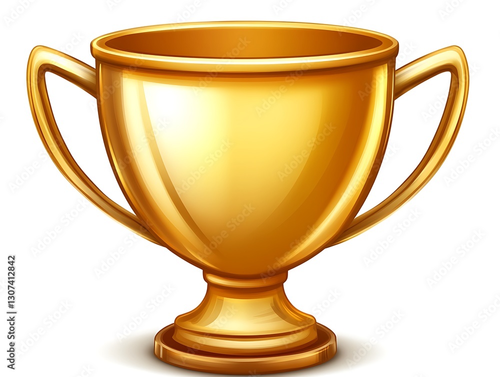 A shiny golden award cup with two handles sitting alone A shiny golden award cup with two handles sitting alone