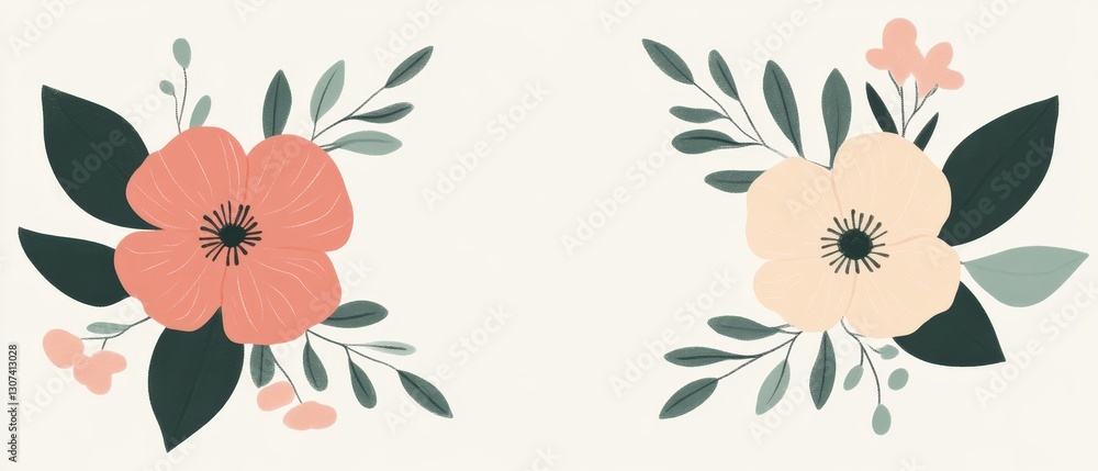 Obraz premium Minimalistic floral flat lay natural setting digital art elegant composition aesthetic view clean design