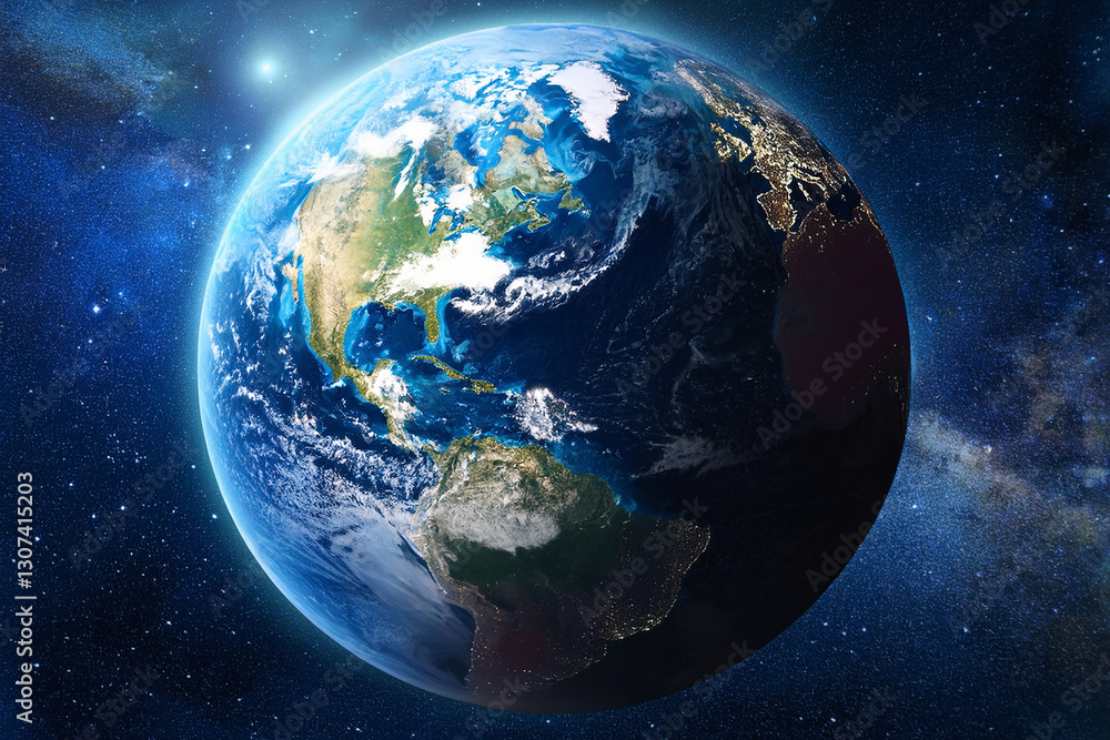 Naklejka premium Planeta Tierra visto desde el espacio, con continentes y océanos claramente visibles