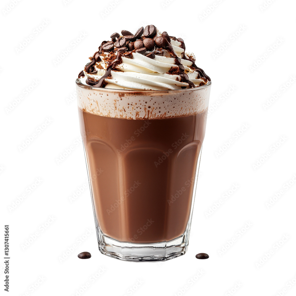Indulgent chocolate coffee drink topped with whipped cream Indulgent chocolate coffee drink topped with whipped cream