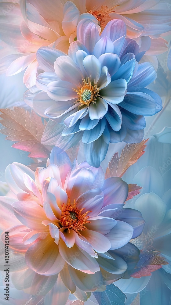 Obraz premium Gently pink flowers of anemones outdoors in summer spring close-up on turquoise background with soft selective focus. Delicate dreamy image of beauty of nature.