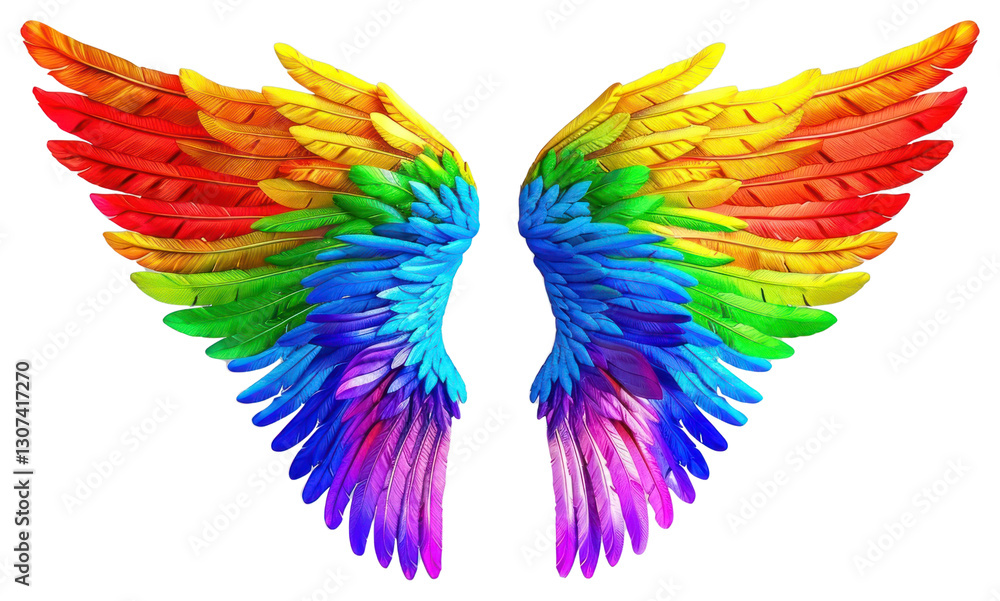 Obraz premium PNG Colorful vibrant rainbow feathered wings