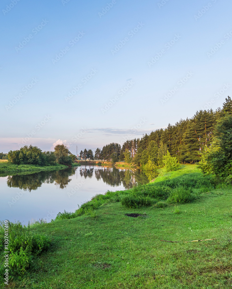 Beautiful, serene landscape with a river running through it Beautiful, serene landscape with a river running through it