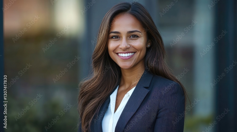 Fototapeta premium Confident smiling woman in business attire smiling for portrait
