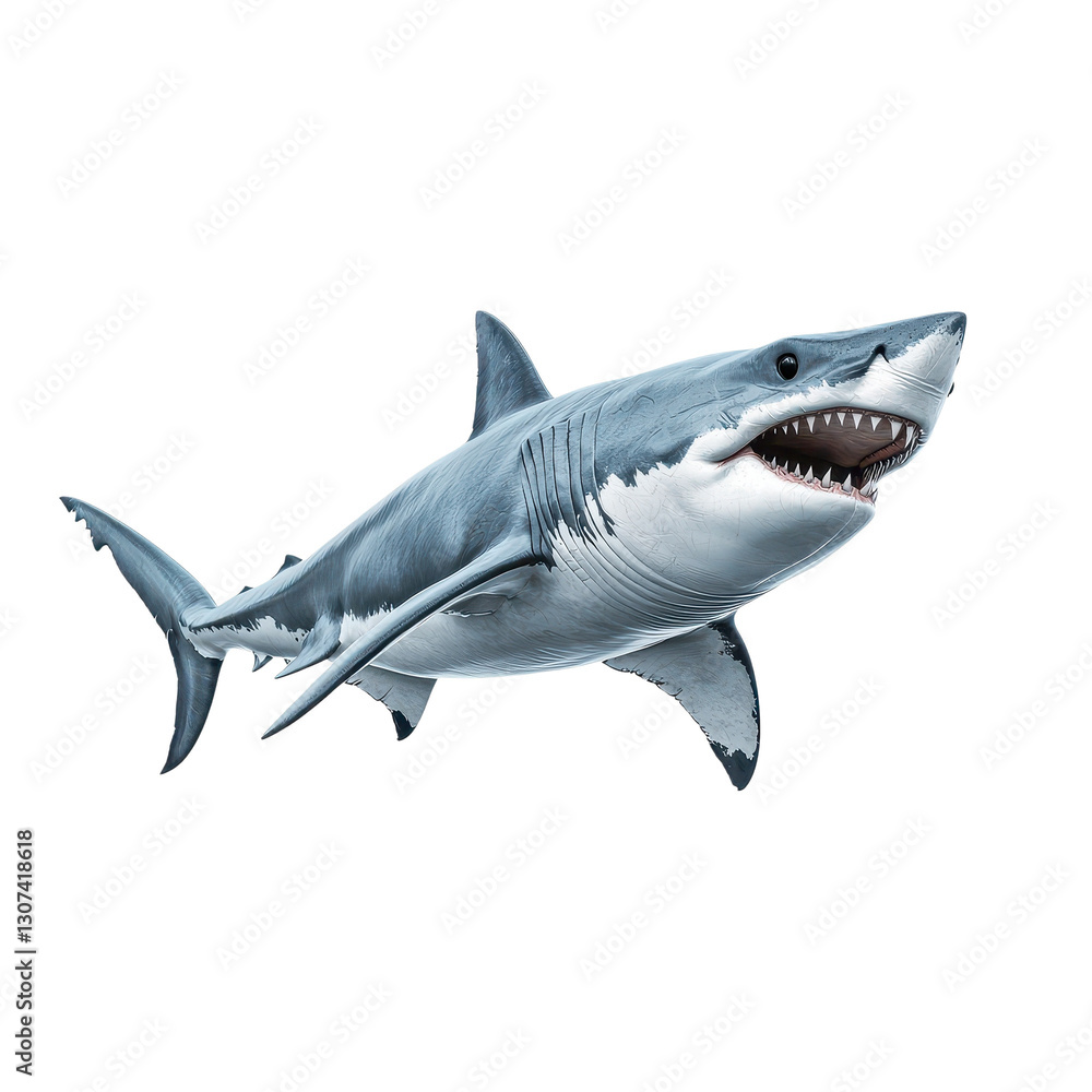 Naklejka premium Realistic depiction of a great white shark swimming