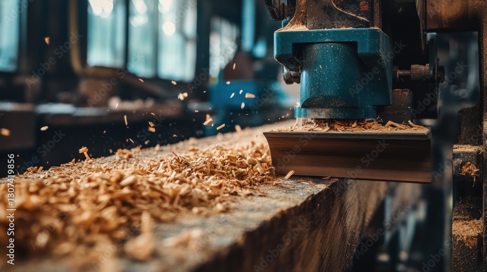 Wood Planer Machine Shaping Lumber in Workshop Wood Planer Machine Shaping Lumber in Workshop